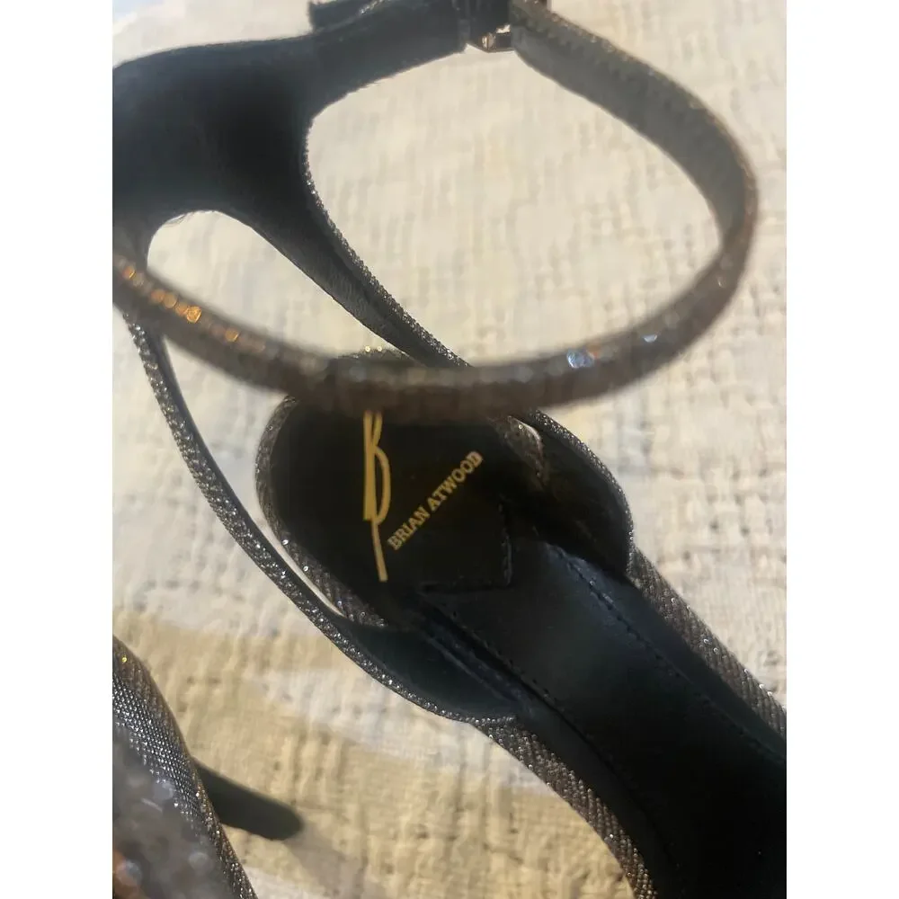 BRIAN ATWOOD Femme Fatale Shimmery Platform Sandal Stiletto Heels Shoe 36.5 6.5